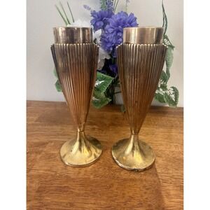 Vintage Brass Art Deco Ribbed Vases England Art Deco Style Mantel Decor Goblet